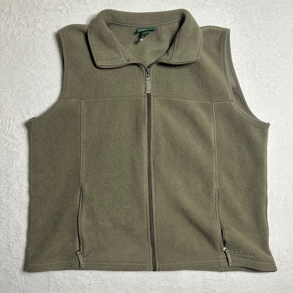 LL Bean Mens XL Fleece Vest Zip Up Olive Green Polartec Gorpcore Outdoors Hiking